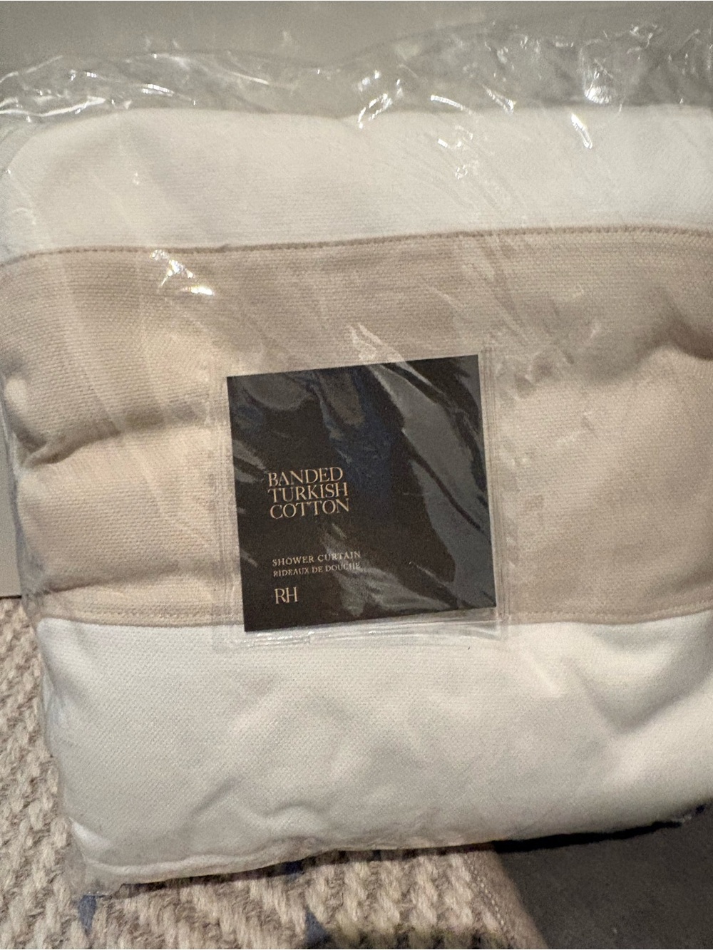 RH Restoration Hardware new banded Turkish cotton shower curtain 72x84